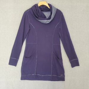 Exofficio Women's Long Sleeve Pullover Cowl Neck Blue Cotton Tunic M